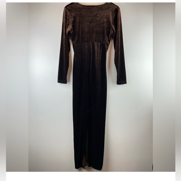 VINTAGE 90s Chocolate Brown Velour Gown - Picture 11 of 11